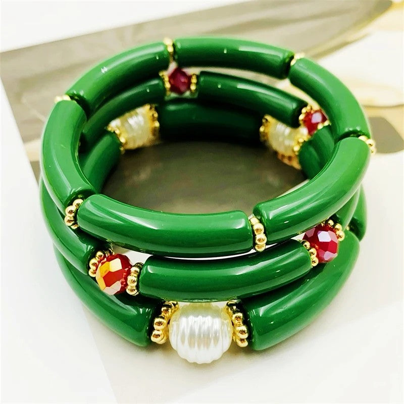 Sea Glass & Pearl Stackable Bracelet Set