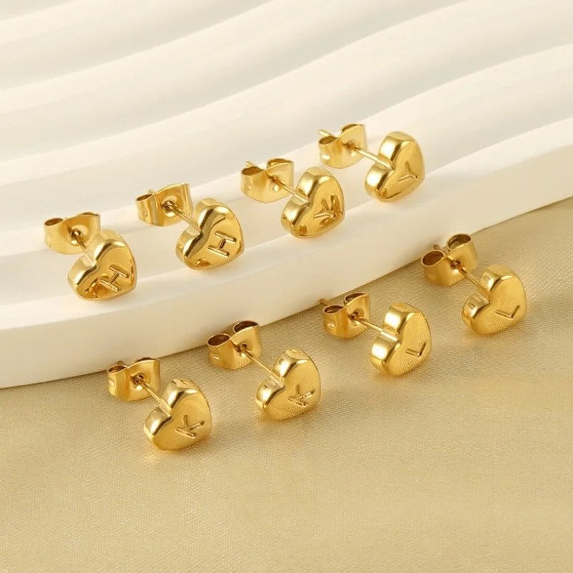 Engraved Initial Heart Stud Earrings