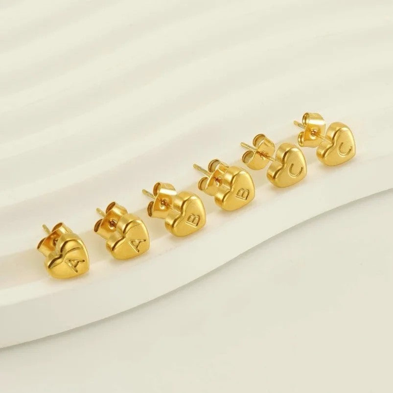 Engraved Initial Heart Stud Earrings