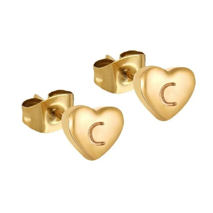Engraved Initial Heart Stud Earrings