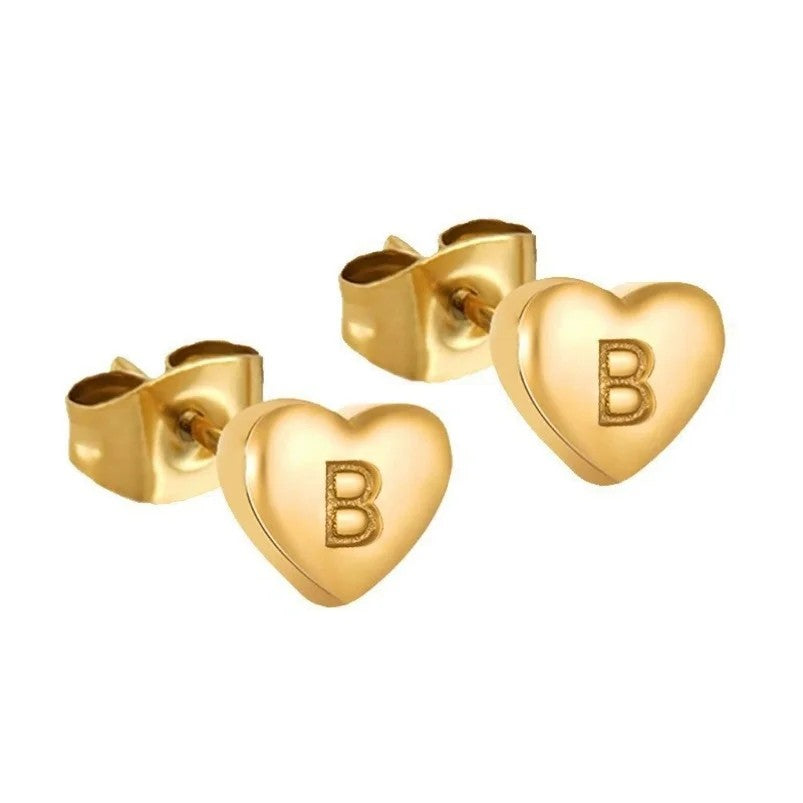 Engraved Initial Heart Stud Earrings