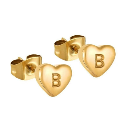 Engraved Initial Heart Stud Earrings