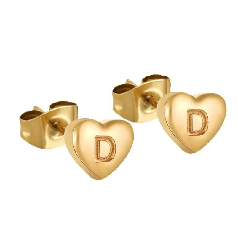 Engraved Initial Heart Stud Earrings