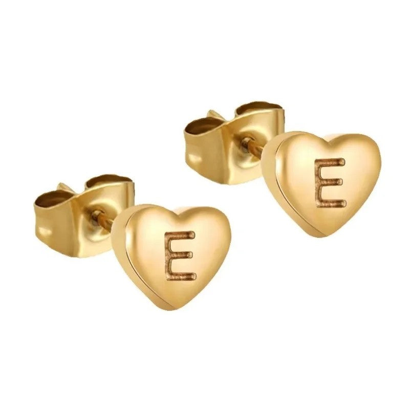 Engraved Initial Heart Stud Earrings