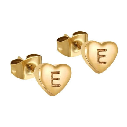 Engraved Initial Heart Stud Earrings