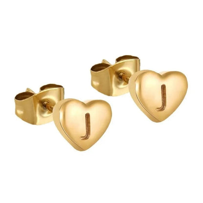 Engraved Initial Heart Stud Earrings