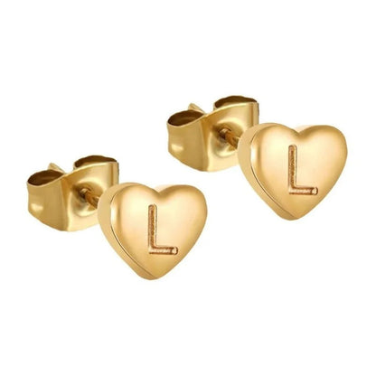 Engraved Initial Heart Stud Earrings