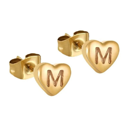 Engraved Initial Heart Stud Earrings