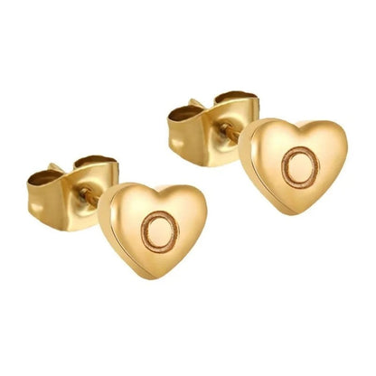 Engraved Initial Heart Stud Earrings