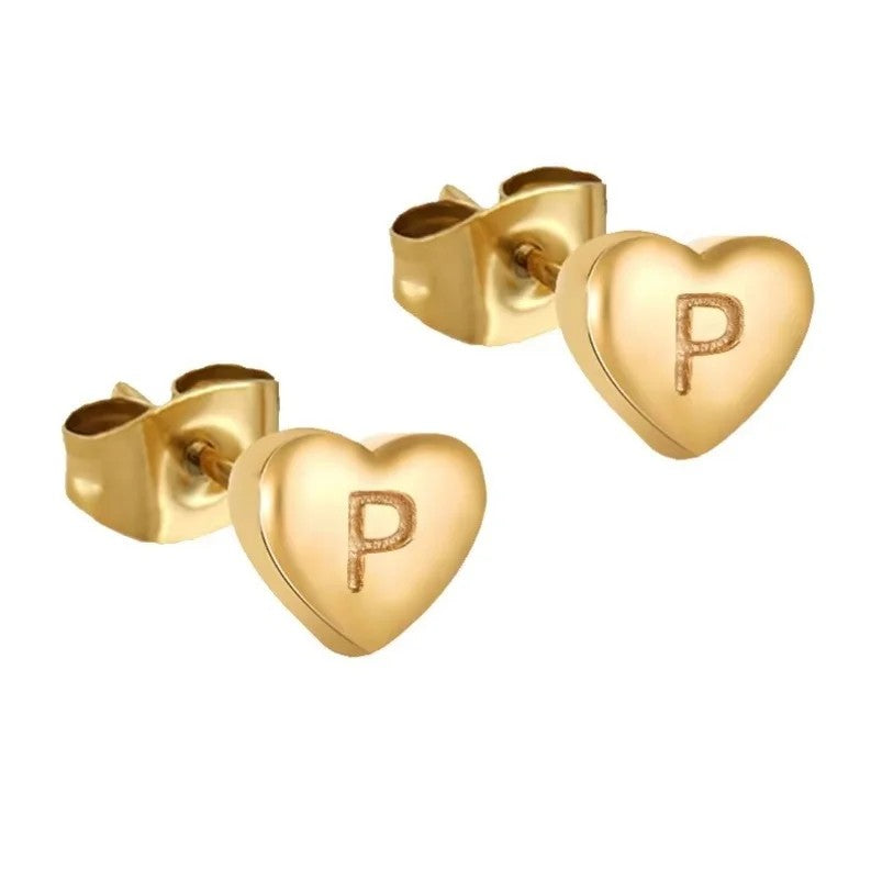 Engraved Initial Heart Stud Earrings