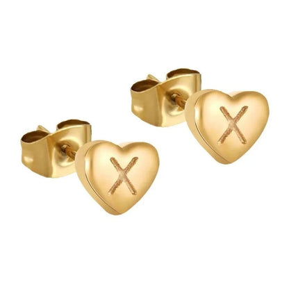 Engraved Initial Heart Stud Earrings