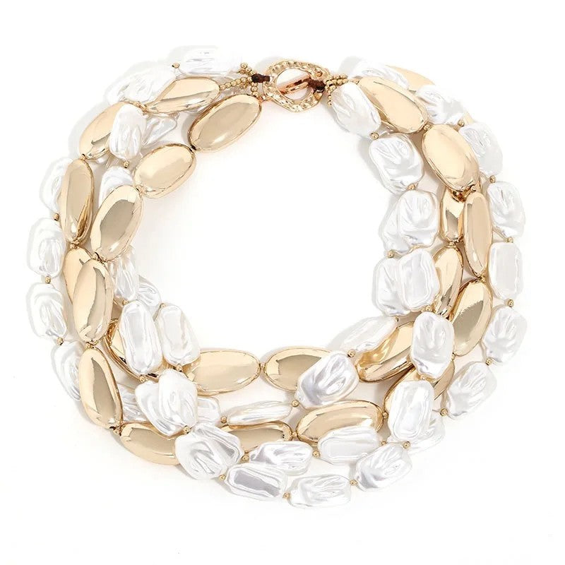 Layered Pearl & Gold Collar Necklace