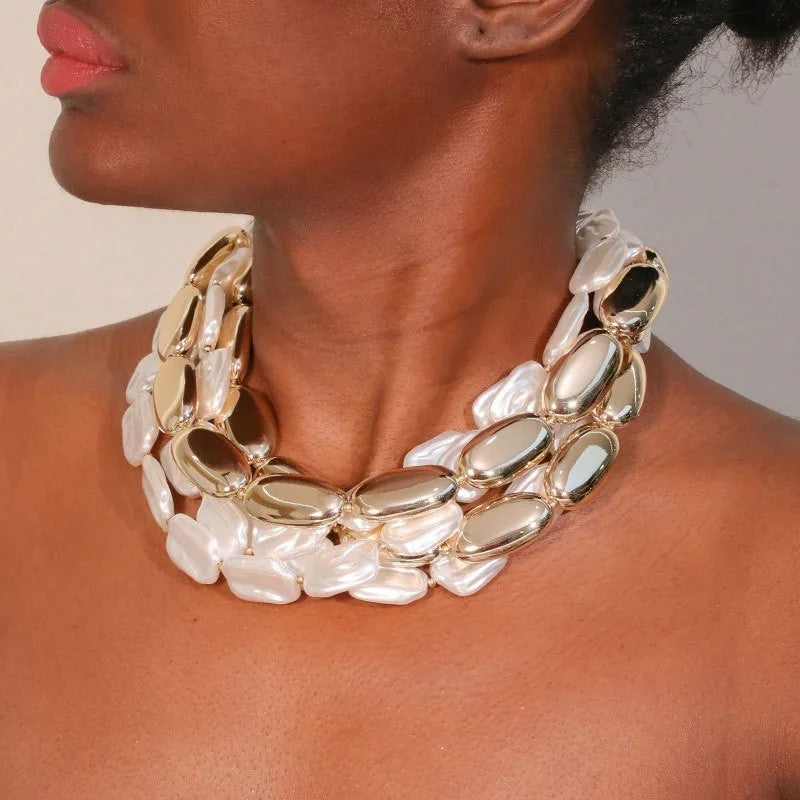 Layered Pearl & Gold Collar Necklace