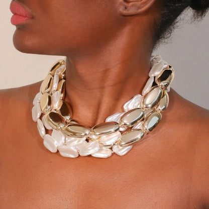 Layered Pearl & Gold Collar Necklace