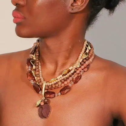 Layered Teal & Wood Bead Necklace