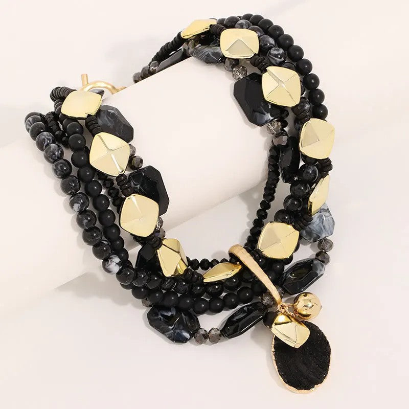 Layered Teal & Wood Bead Necklace