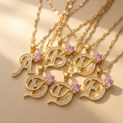 Gold Crystal Initial D Necklace