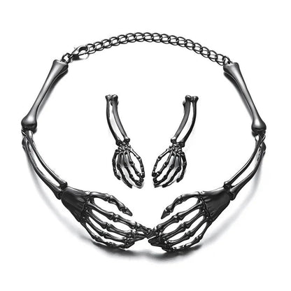 Skeleton Hand Necklace & Earring Set