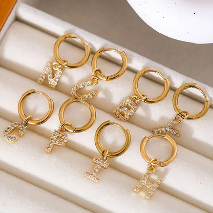 Zircon Initial Hoop Earring