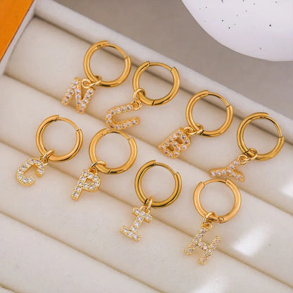 Zircon Initial Hoop Earring