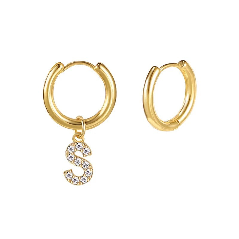 Zircon Initial Hoop Earring