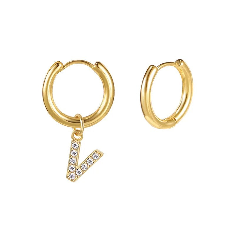 Zircon Initial Hoop Earring
