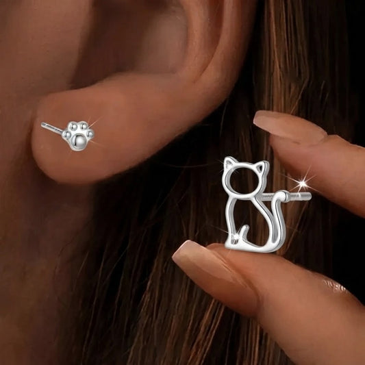 Bear & Paw Stud Earrings