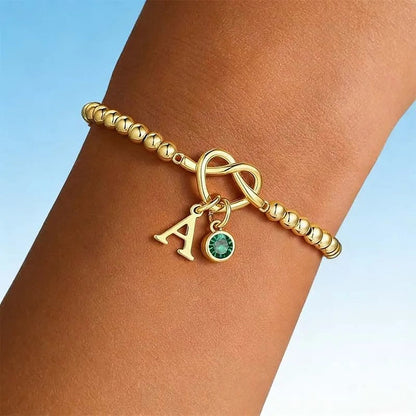 Initial Birthstone Beaded Knot Bracelet