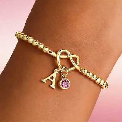 Initial Birthstone Beaded Knot Bracelet