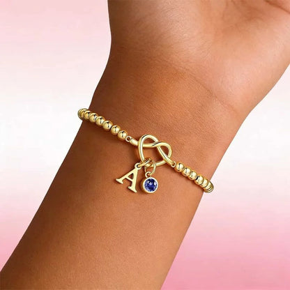 Initial Birthstone Beaded Knot Bracelet