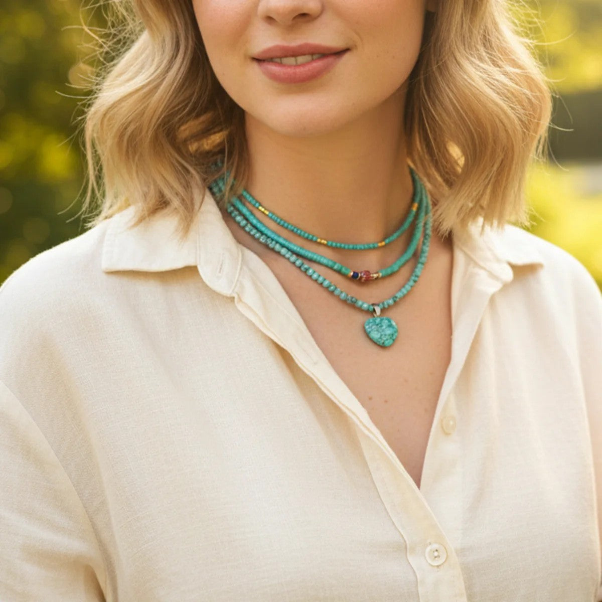 Turquoise Beaded Evil Eye Necklace