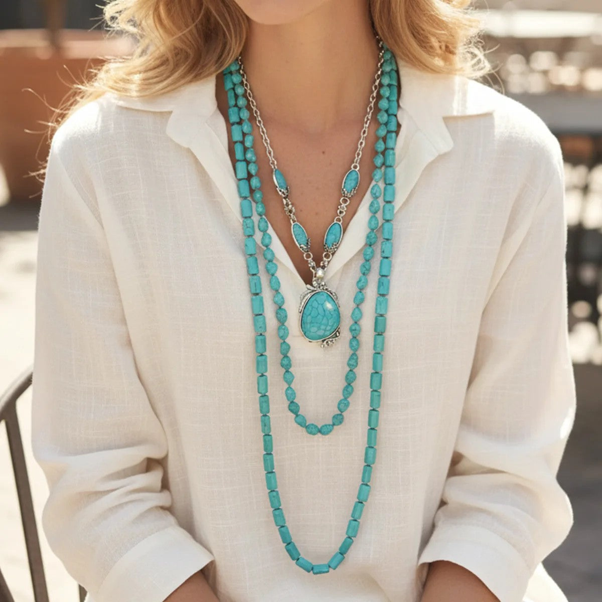 Turquoise Oval Beaded Necklace Set