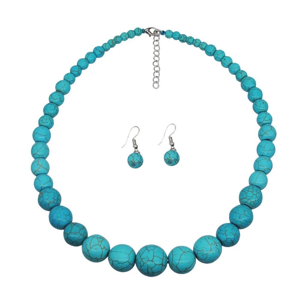 Turquoise Oval Beaded Necklace Set