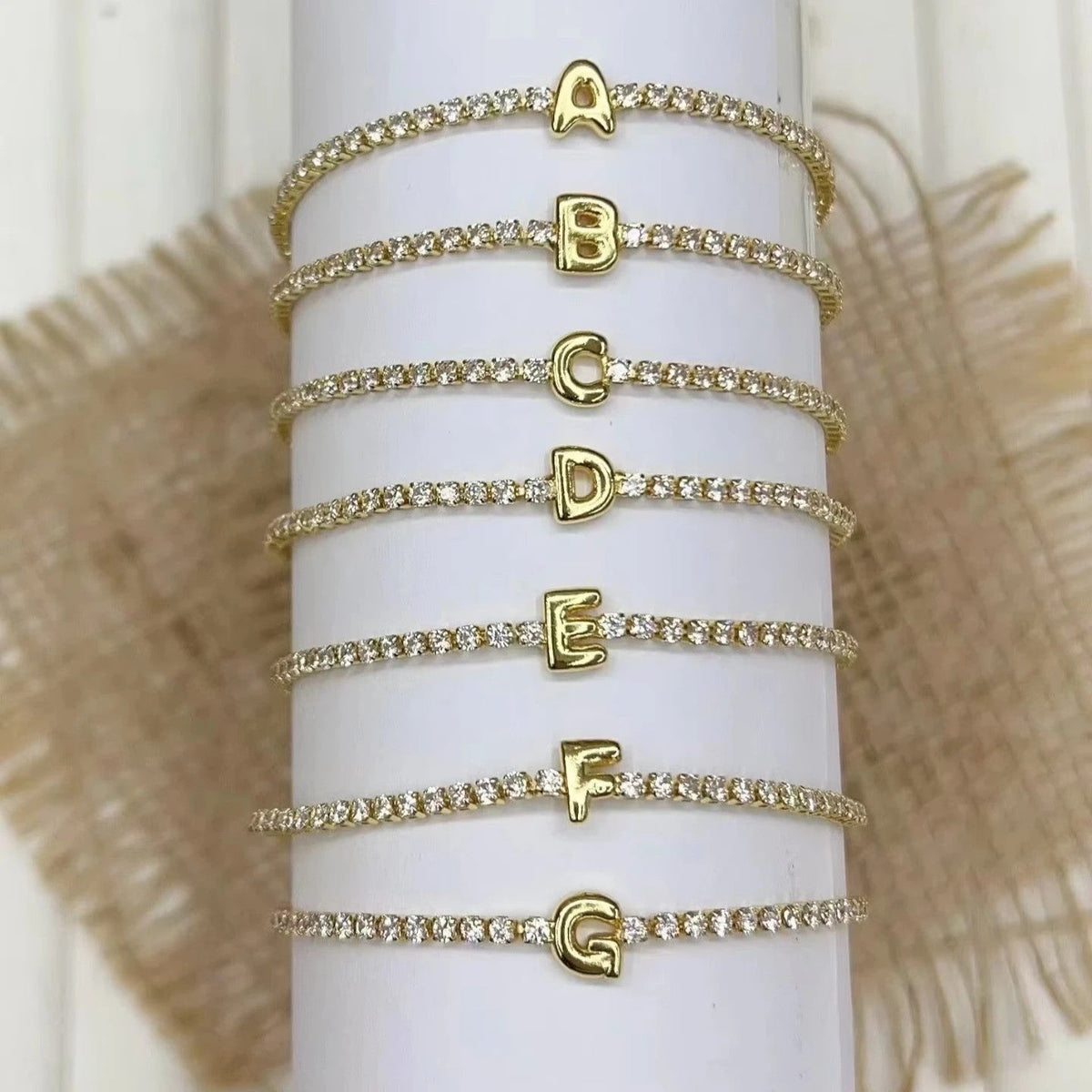Crystal Initial Tennis Bracelet Set
