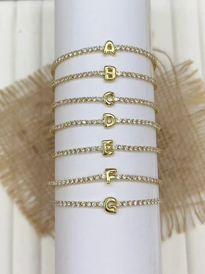 Crystal Initial Tennis Bracelet Set