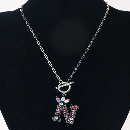 Antique Silver Crystal Initial Necklace