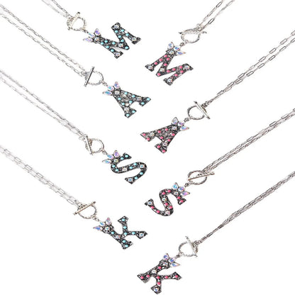 Antique Silver Crystal Initial Necklace