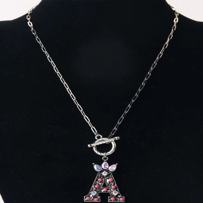 Antique Silver Crystal Initial Necklace