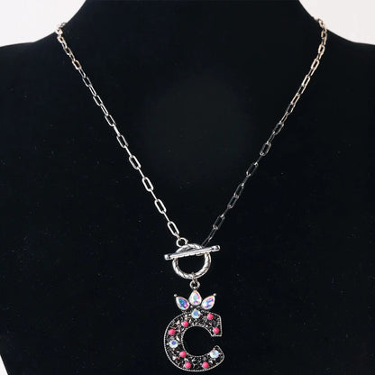 Antique Silver Crystal Initial Necklace