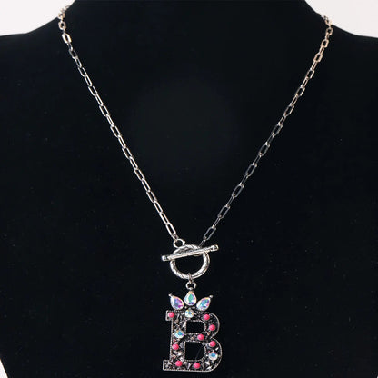Antique Silver Crystal Initial Necklace