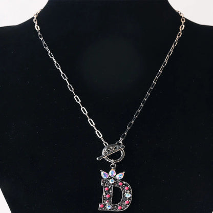 Antique Silver Crystal Initial Necklace