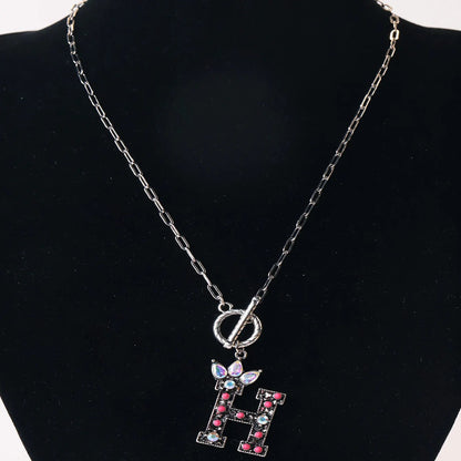 Antique Silver Crystal Initial Necklace