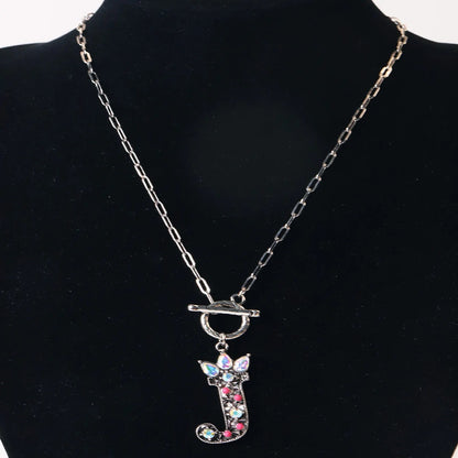 Antique Silver Crystal Initial Necklace