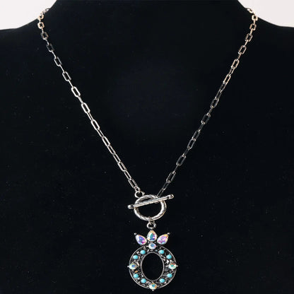 Antique Silver Crystal Initial Necklace