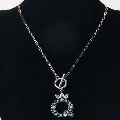 Antique Silver Crystal Initial Necklace
