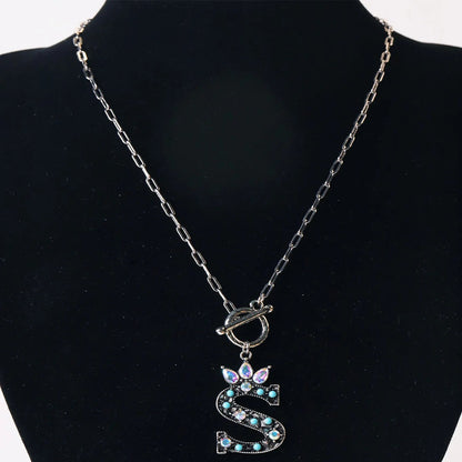 Antique Silver Crystal Initial Necklace