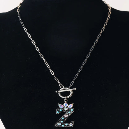 Antique Silver Crystal Initial Necklace