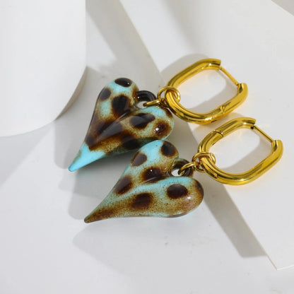 Tortoiseshell Heart Huggie Earrings