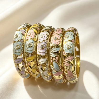 Pastel Camellia Enamel Bangle Set