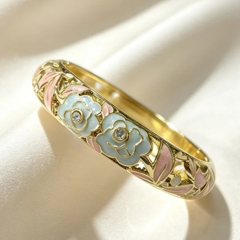 Pastel Camellia Enamel Bangle Set
